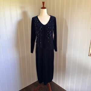 Vintage 90s Whimsigoth Sapphire Blue Midi Dress 8P